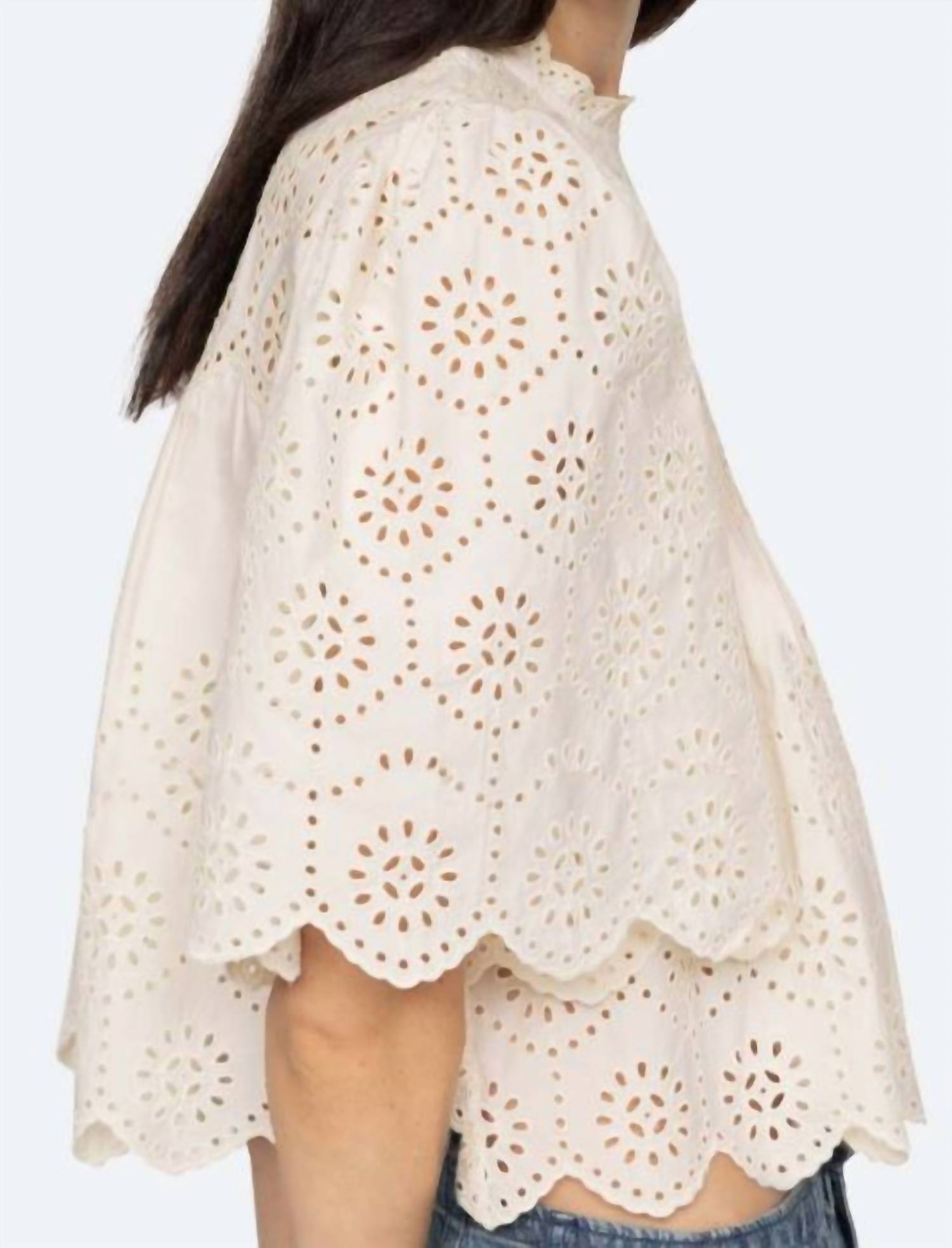 SEA Lainey Puff Sleeves Top in cream - women's blouse - view 4