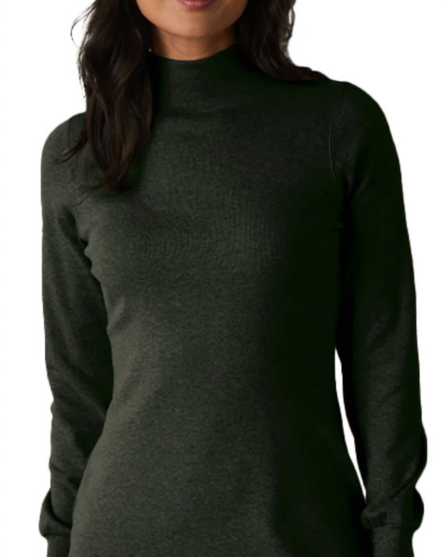 The Normal Brand Puremeso Mock Neck Dress in emerald - women's dress - detail view