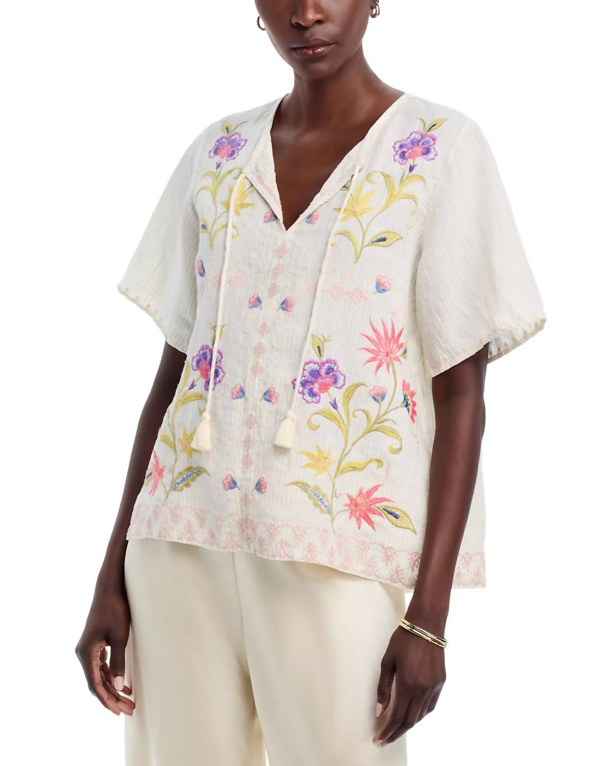Johnny Was CALISTA RUFFLE SLEEVE FIELD BLOUSE in elordi - women's blouse