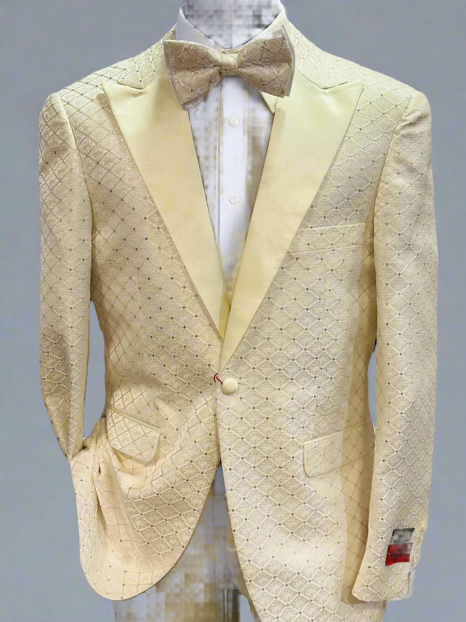 MAZARI Men's Slim Fit Blazer With Bow Tie in silver silver - men's jacket - detail view