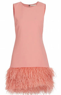 Alice + Olivia - Women's Coley Feather Trim Crew Neck Dress