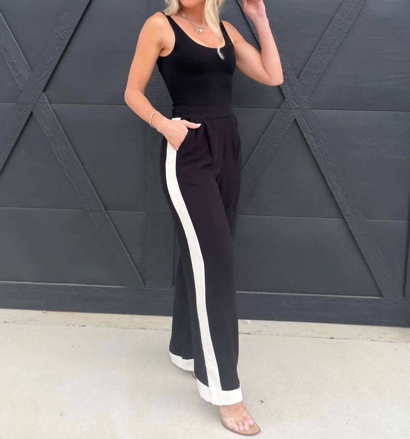 Blu Pepper - Contrast Trim Linen Pants