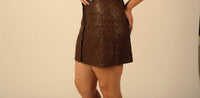 New In Wildwood Leather Mini Skirt in wildwood leather mini skirt in brown - women's skirt - detail view