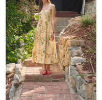 Moon River - Sleeveless Square Neck Floral Print Midi Dress
