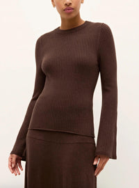 Marie Oliver Carrey Top in cacao - women's long sleeve top