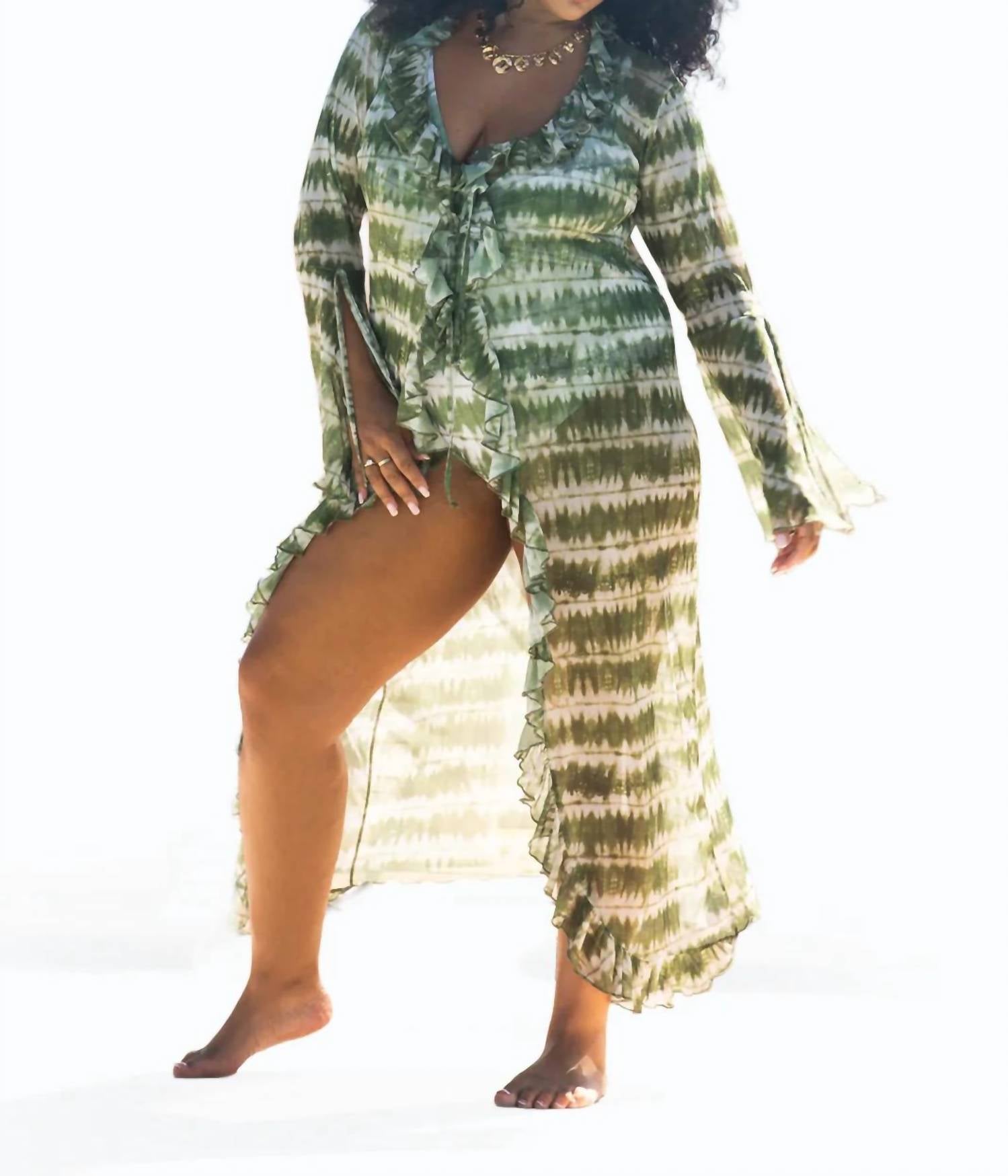 Fashion Szn Curve - Tie Dye Ruffle Resort Kaftan Cover Up - Plus Size