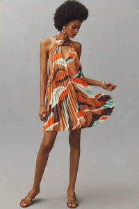 Hutch - Halter Pleated Swing Mini Dress