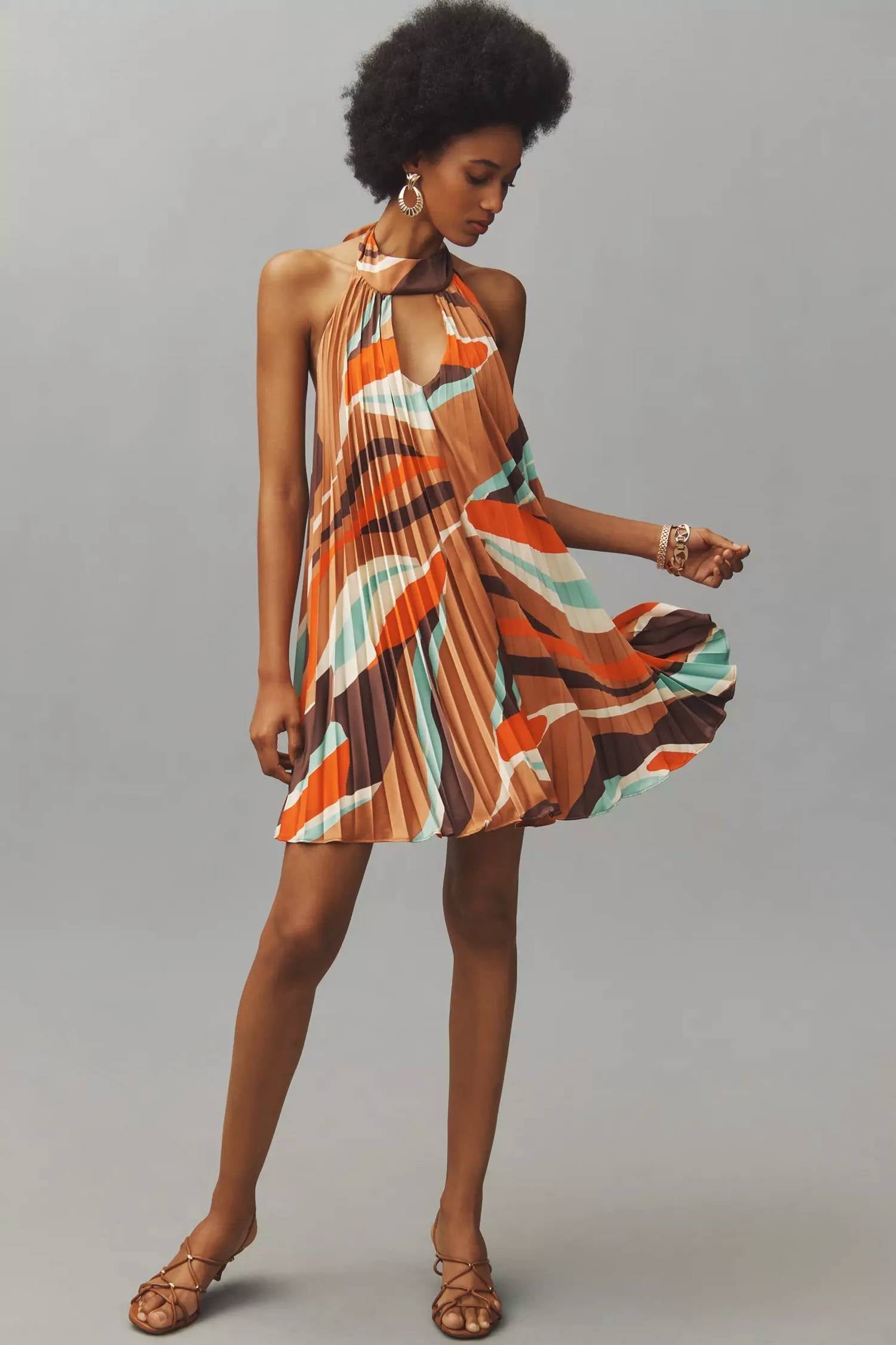 Hutch - Halter Pleated Swing Mini Dress