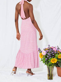 SAYLOR Audie Halter Midi Dress in pink - women's dress - detail view
