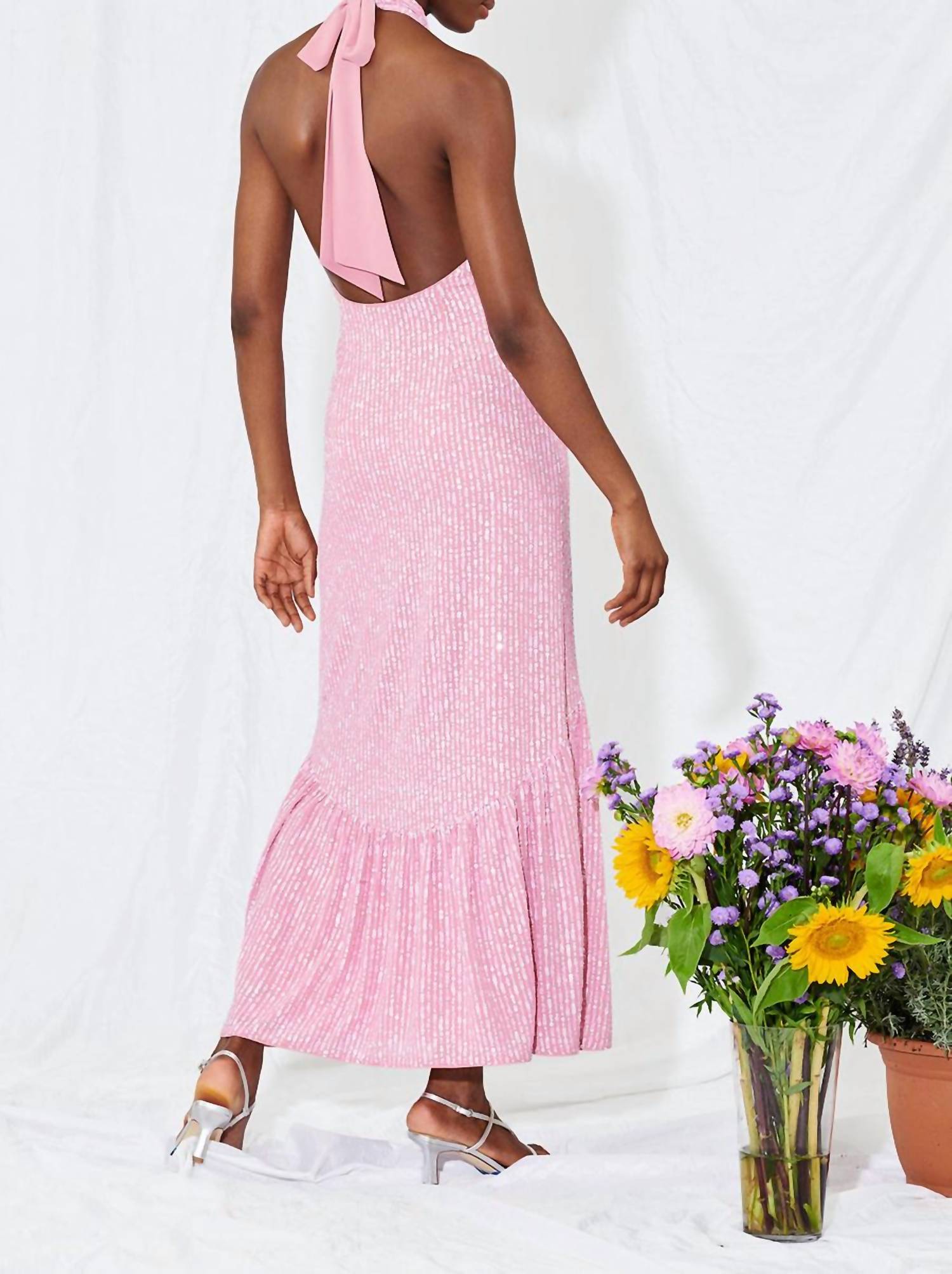 SAYLOR Audie Halter Midi Dress in pink - women's dress - detail view
