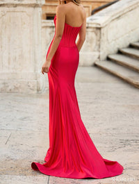 Sherri Hill Satin Fitted Corset Prom Dress in red - women's dress - alternate view