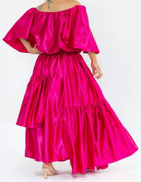 Karen T Design - Off Shoulders Crop Top And Asymmetric Ruffled Skirt Set