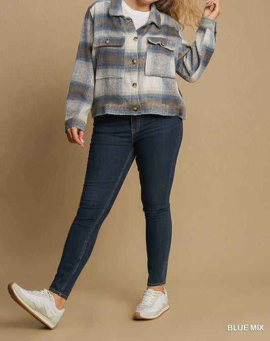 Umgee - Plaid Cropped Jacket Shacket