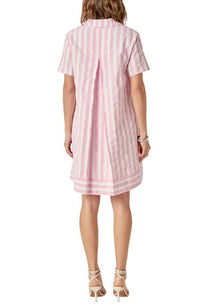 English Factory Stripe Jacquard Mini Shirtdress in pink white - women's dress - view 4