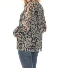 Joseph Ribkoff - Animal Print Pleated Metallic Mesh Blouse