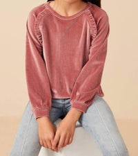 Hayden Girls - Girl's Ruffled Raglan Seam Brushed Rib Top