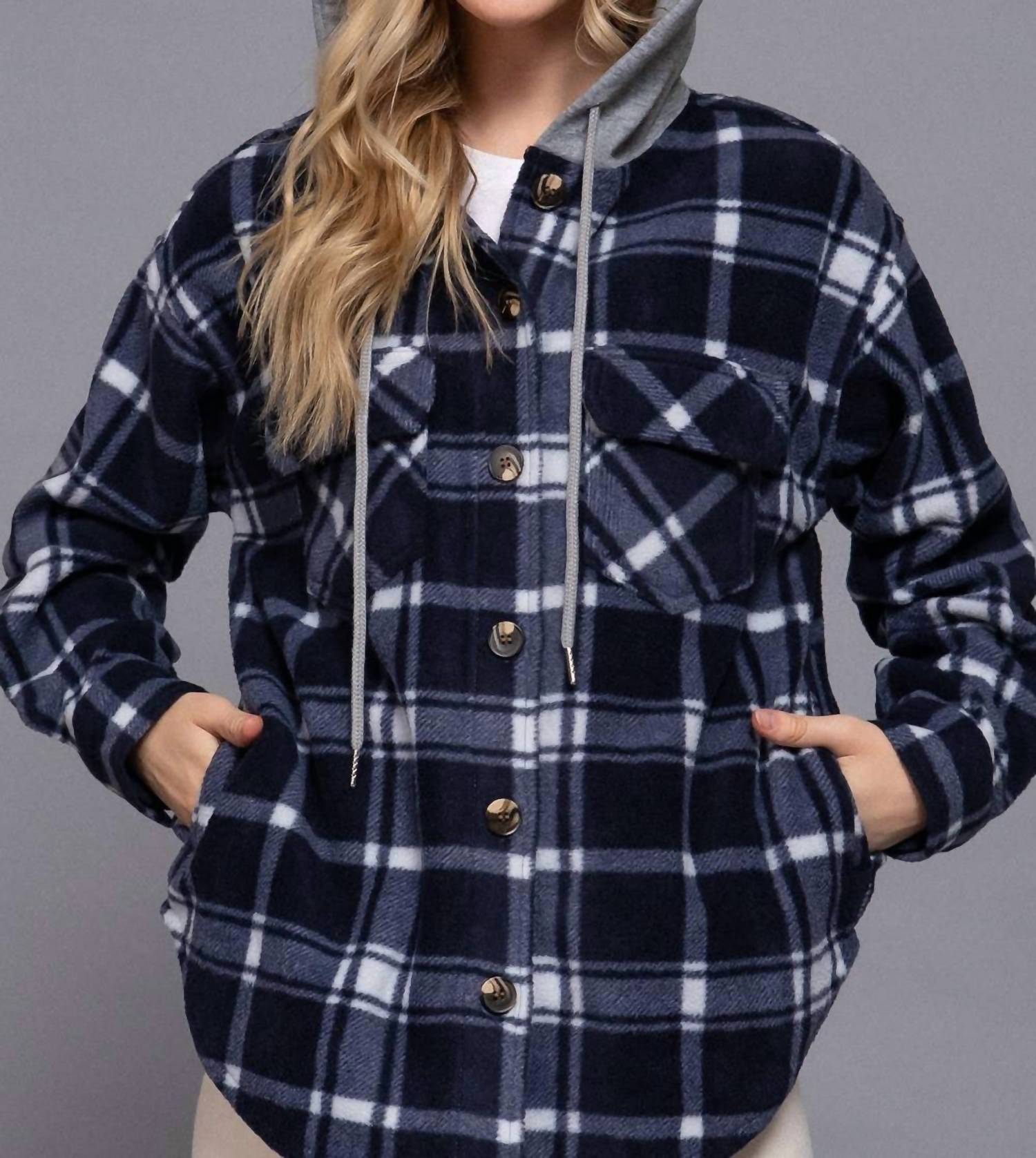 Active Basic - Long Sleeve Plaid Button Down With Hoodie Jacket