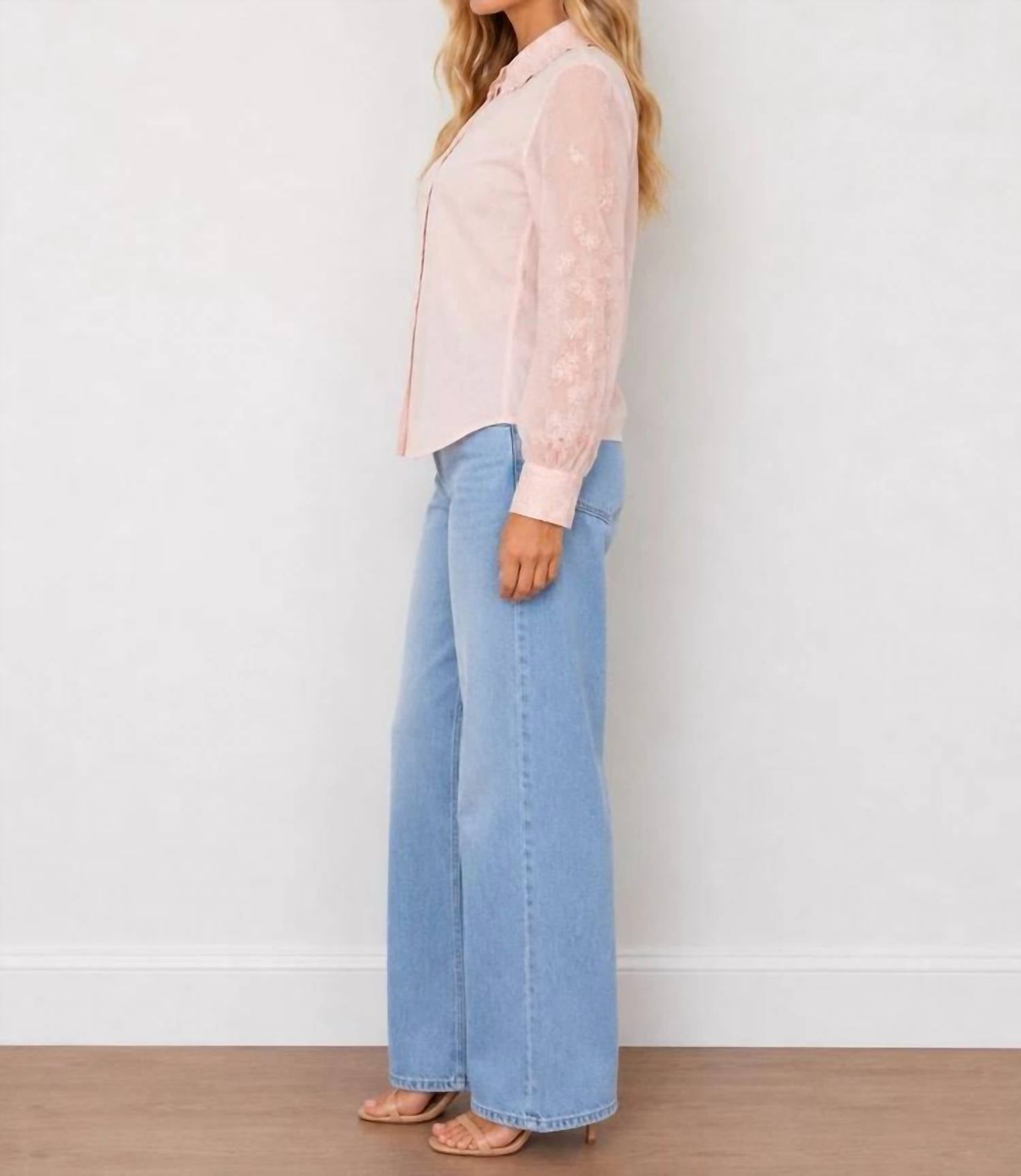 Elie Tahari - LONG SHEER SLEEVES EMBROIDERED FLOWERS BLOUSE