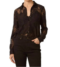 GILNER FARRAR Troy Lace Long Sleeve Blouse in black - women's blouse