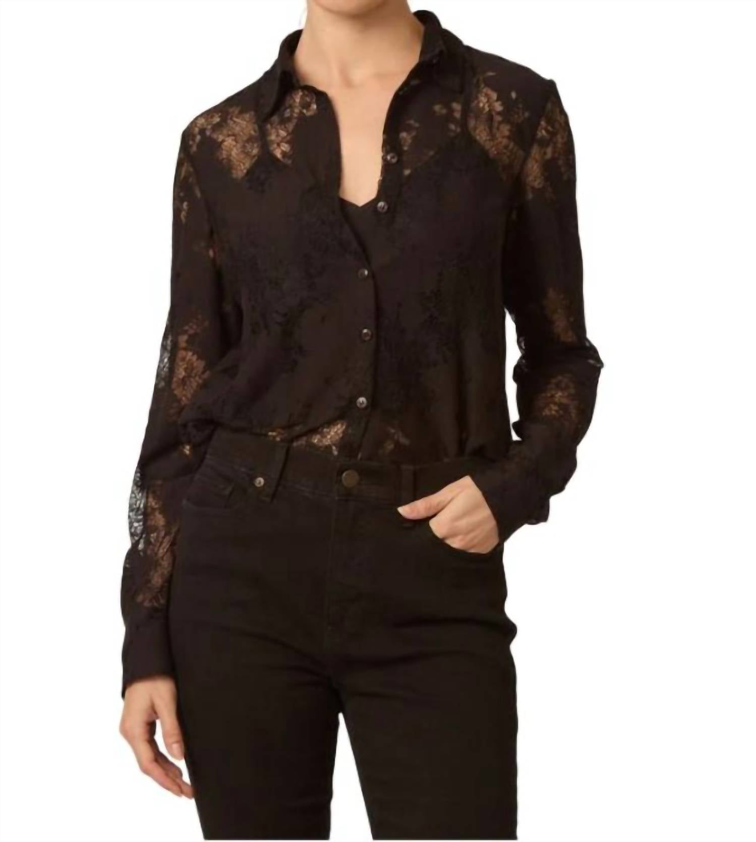 GILNER FARRAR Troy Lace Long Sleeve Blouse in black - women's blouse