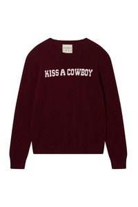 Jumper1234 Kiss A Cowboy Crew Sweater in burgundy 1 - women's sweater - detail view