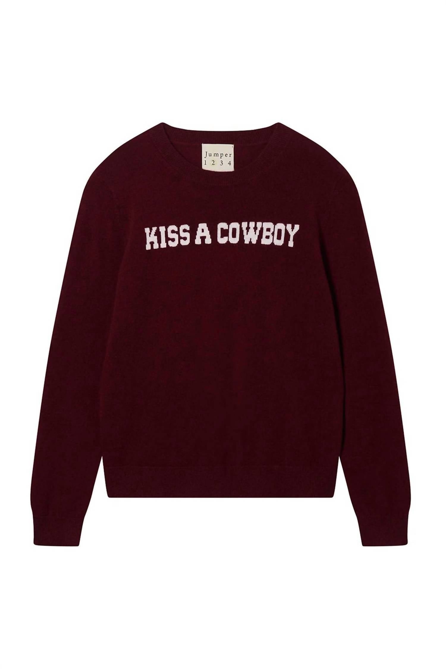 Jumper1234 Kiss A Cowboy Crew Sweater in burgundy 1 - women's sweater - detail view