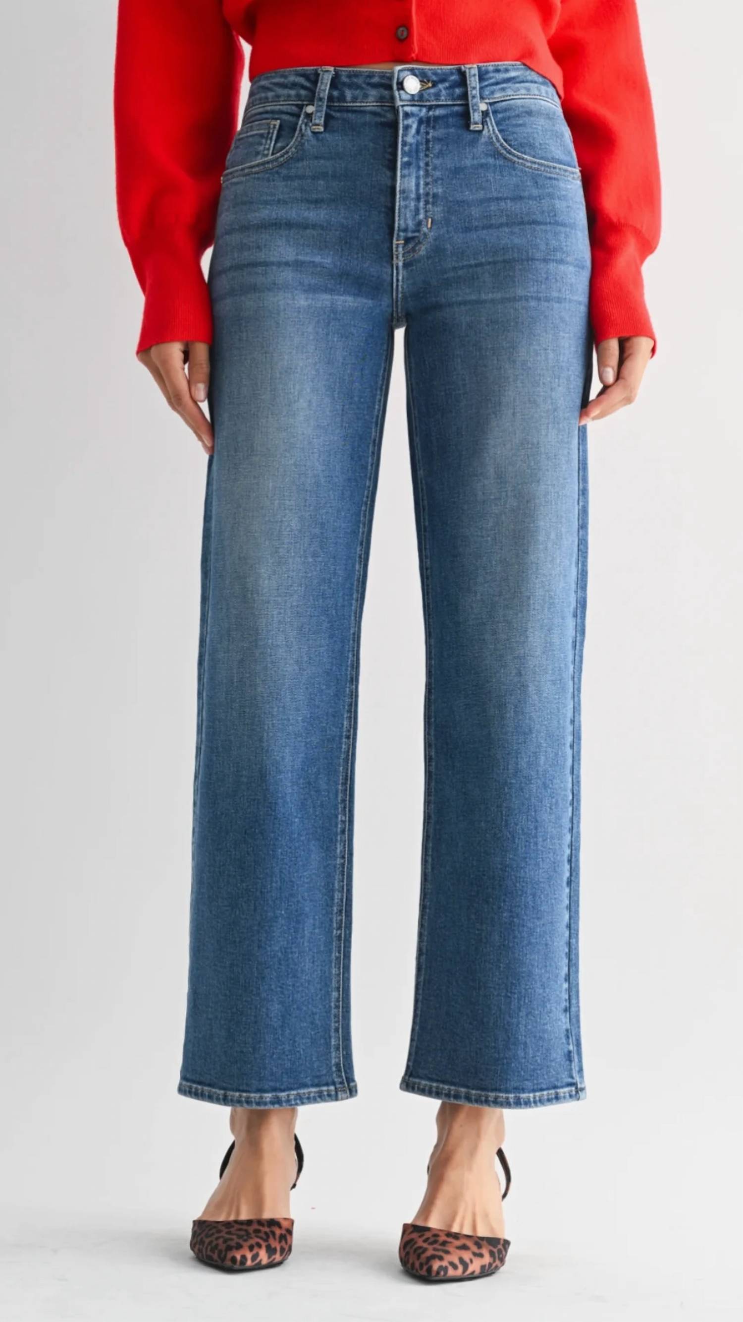 Just Black Denim - Women's Mid-rise Medium Wash Slim Wide Leg Jeans