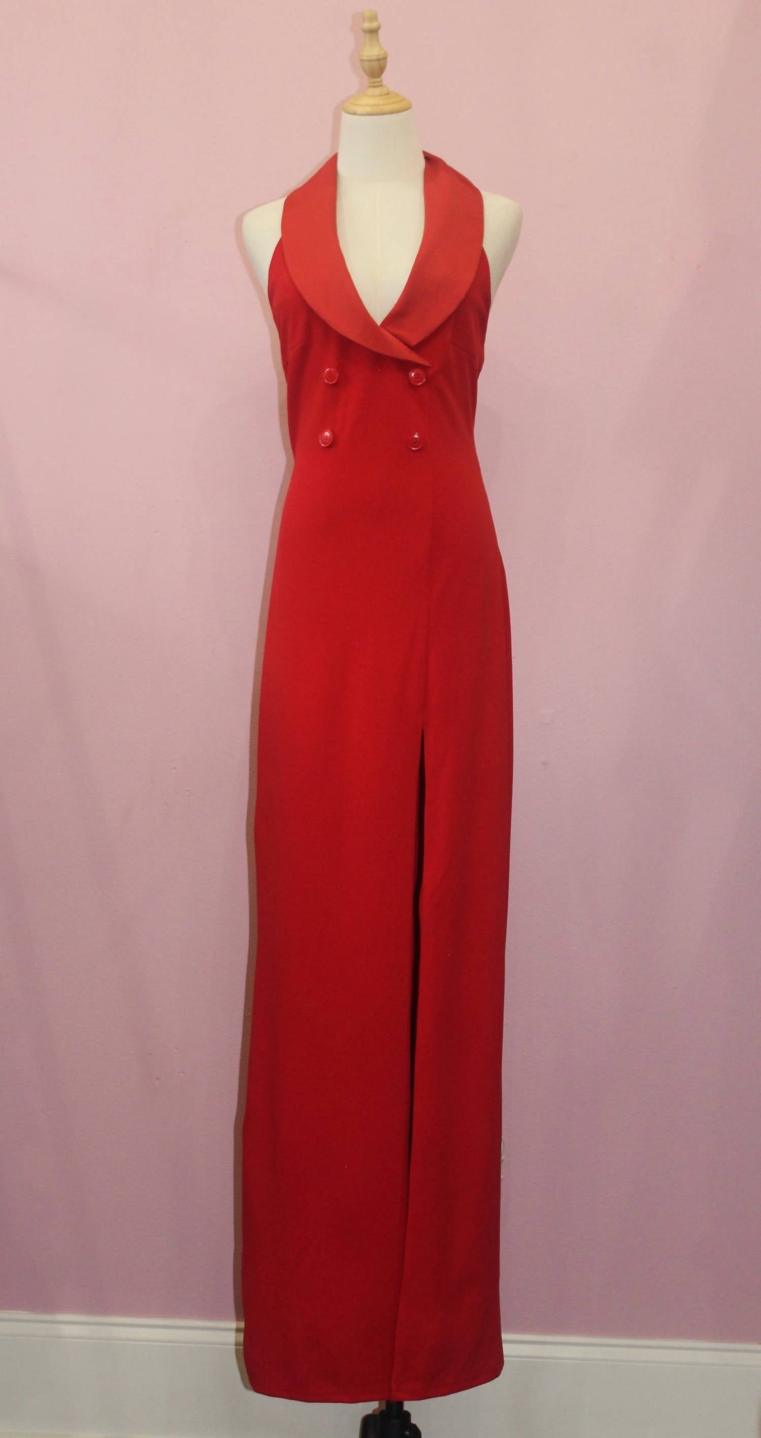 INA Women's Sleeveless Shawl Lapels Double Breasted Maxi Dress in red - women's dress