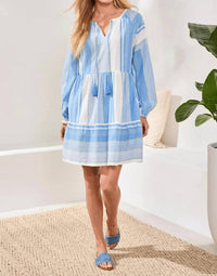Tribal - Jacquard Balloon Sleeves Tiered Mini Dress