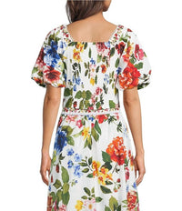 SKIES ARE BLUE Floral Border Puff Sleeve Crop Top in multi - women's shirt - alternate view