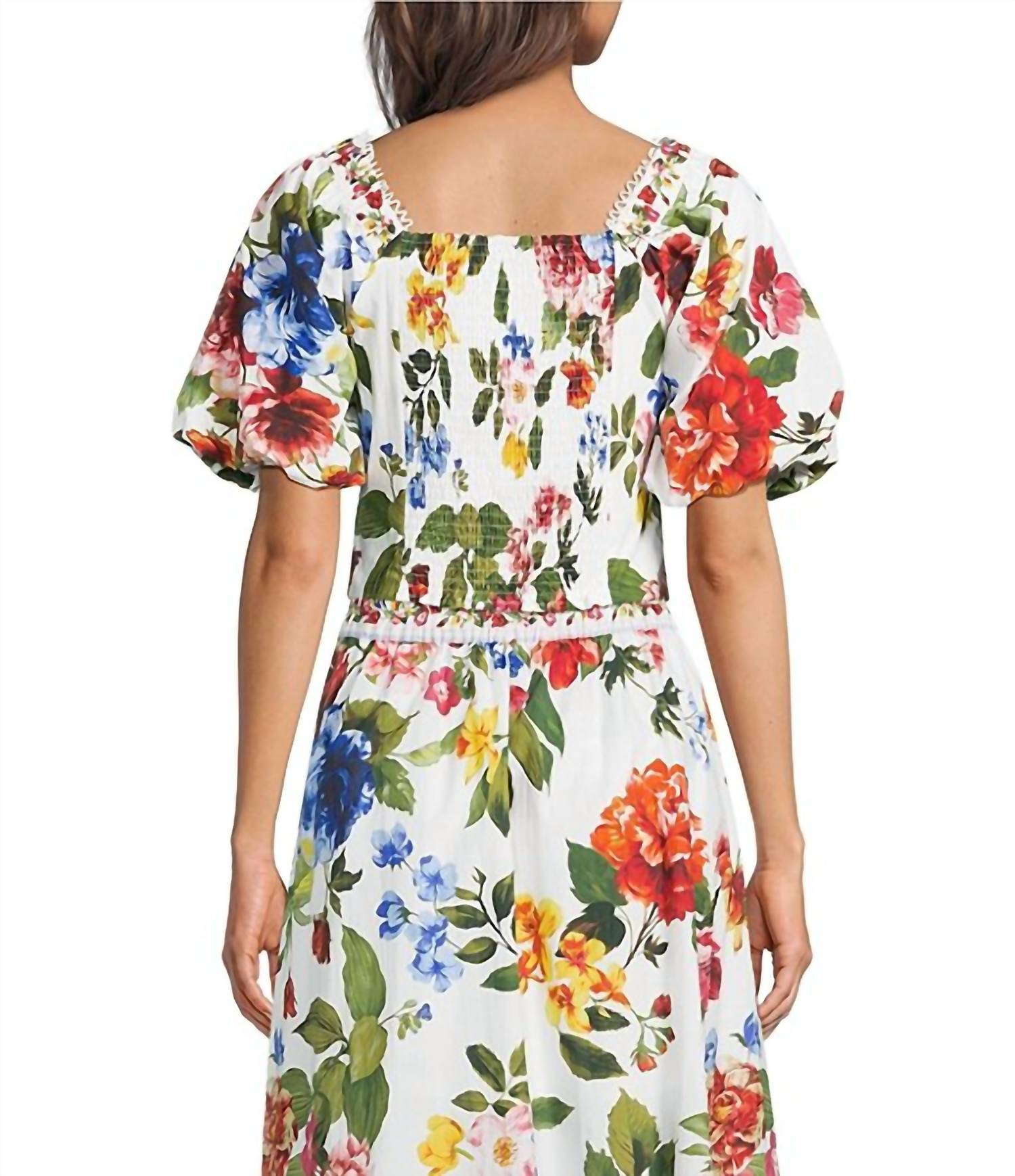 SKIES ARE BLUE Floral Border Puff Sleeve Crop Top in multi - women's shirt - alternate view