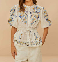 Farm Rio - Mystic Blue Lotus Dreamscape Blouse