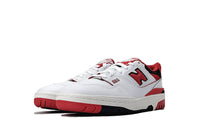New Balance Men's 550 Low Top Leather Lace Up Sneakers in white red - men's sneaker - detail view