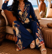 Little Secret Of Mine - Tropical Leaf Wide Leg Pant Set