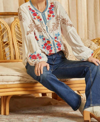 Andree By Unit - Floral Embroidered Button Down Top