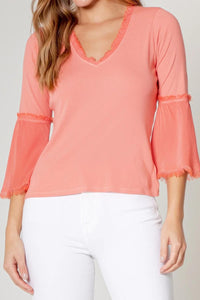 Maven West - Frayed V-Neck Bell Sleeve Top