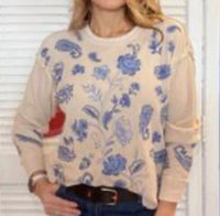 Johnny Was Patchwork Thermal Top in cream - women's long sleeve top