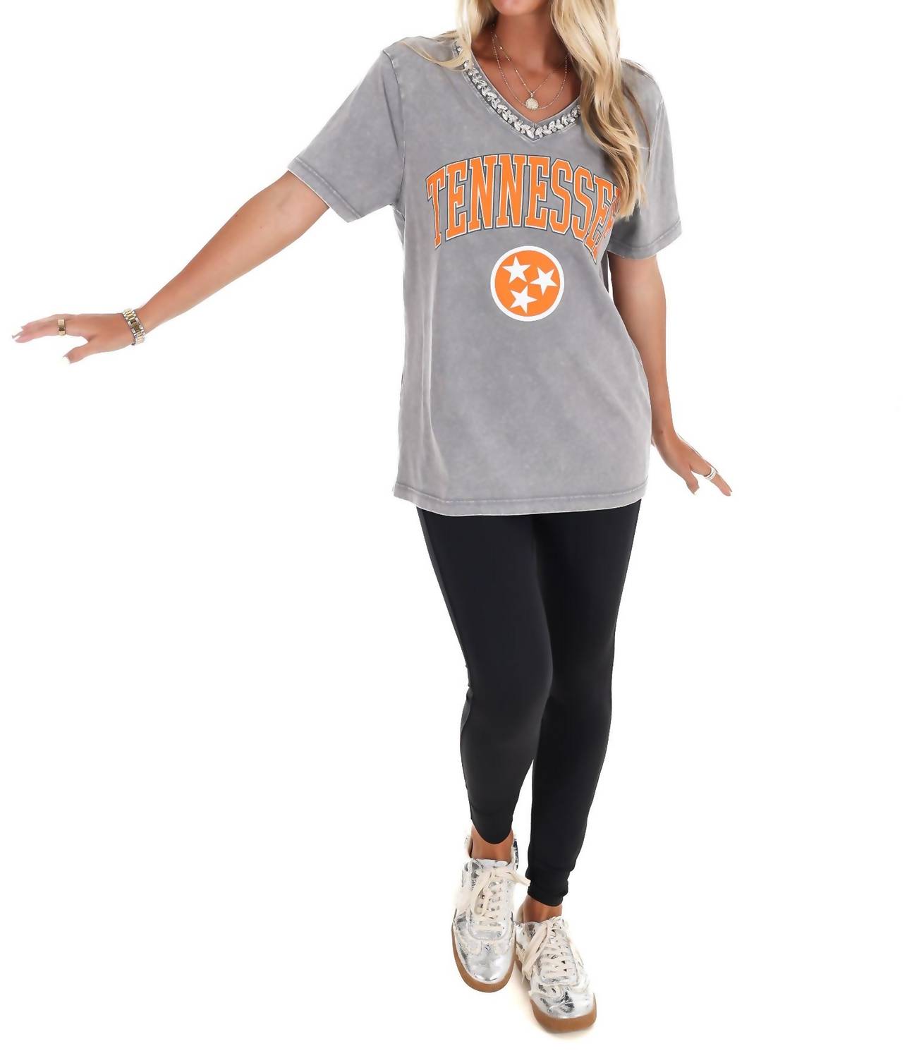 Gameday Couture - Jeweled Rhinestone V-neck Tee