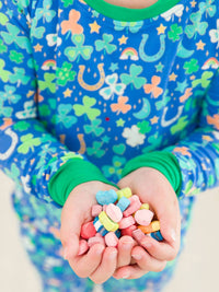 RuffleButts Boy's Softsnooze Lucky Day Long Sleeve Pajama Set in blue - kids' sleepwear - alternate view