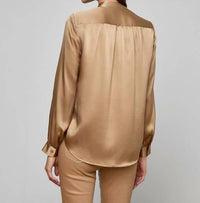 L'Agence Bianca Band Collar Blouse in chai latte - women's blouse - detail view