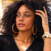 Gold & Honey - Women's Xl Lucite Bamboo Hoop Earrings