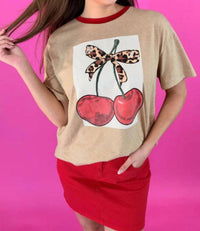 Jess Lea Cherry Sweet Oversized Tee in mocha - women's t-shirt