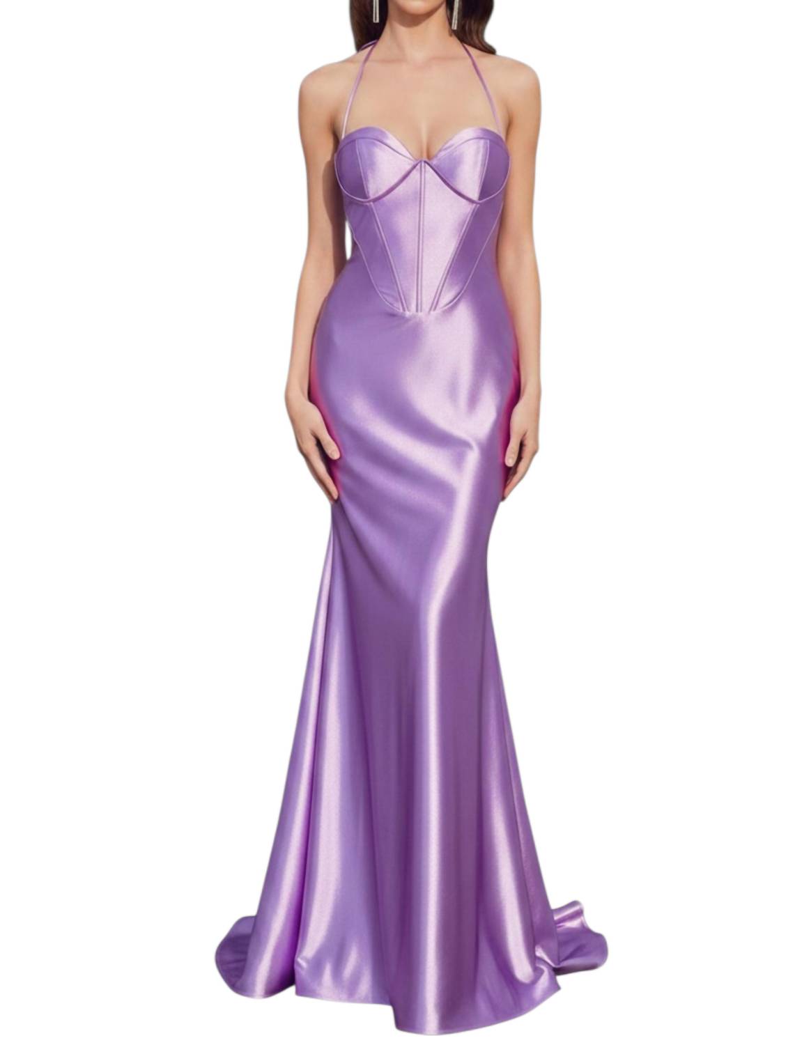 Cinderella Divine - Halter Satin Corset Fitted Prom Dress