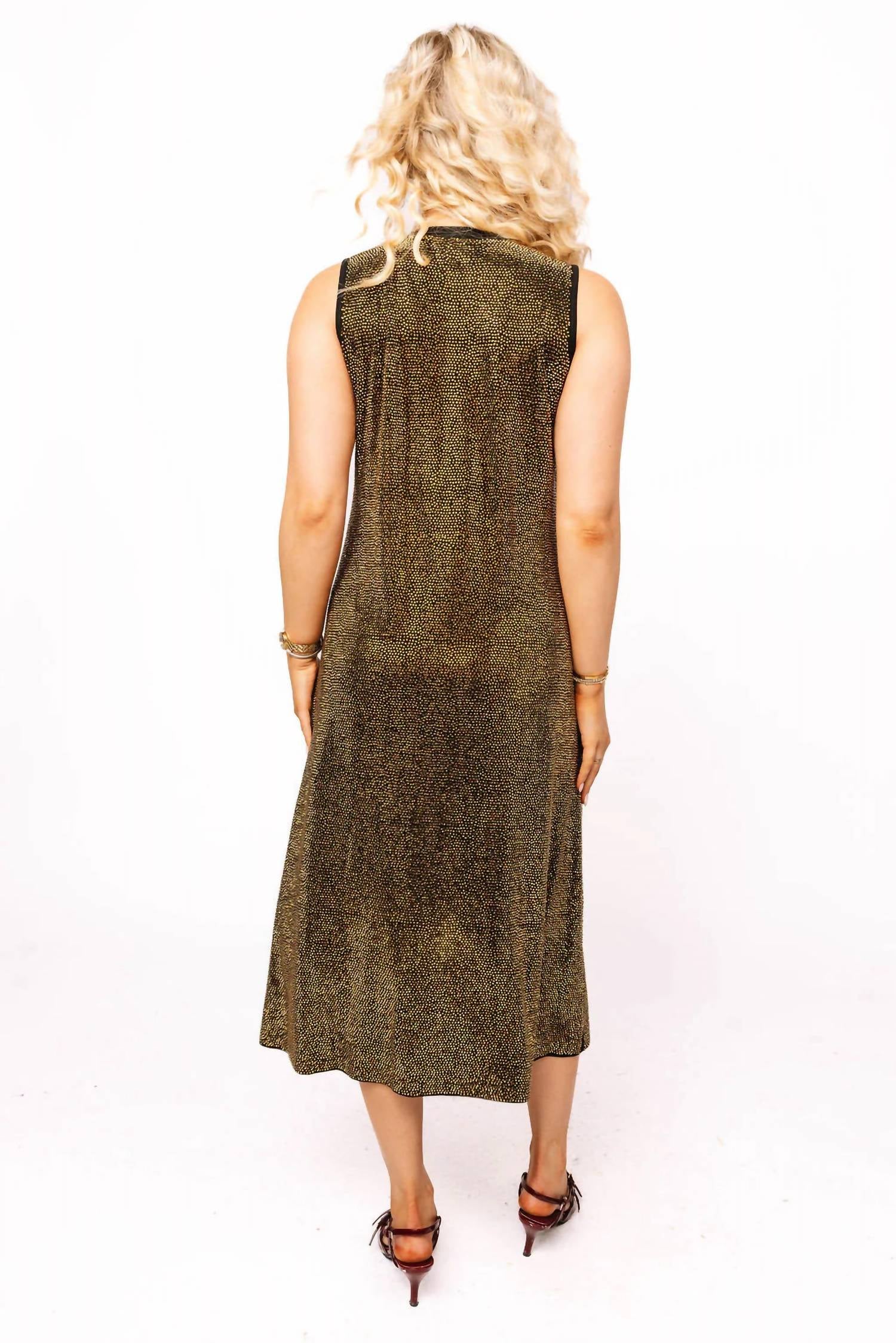 QUEEN OF SPARKLES Full Rhinestone Midi Dress in black gold - women's dress - alternate view