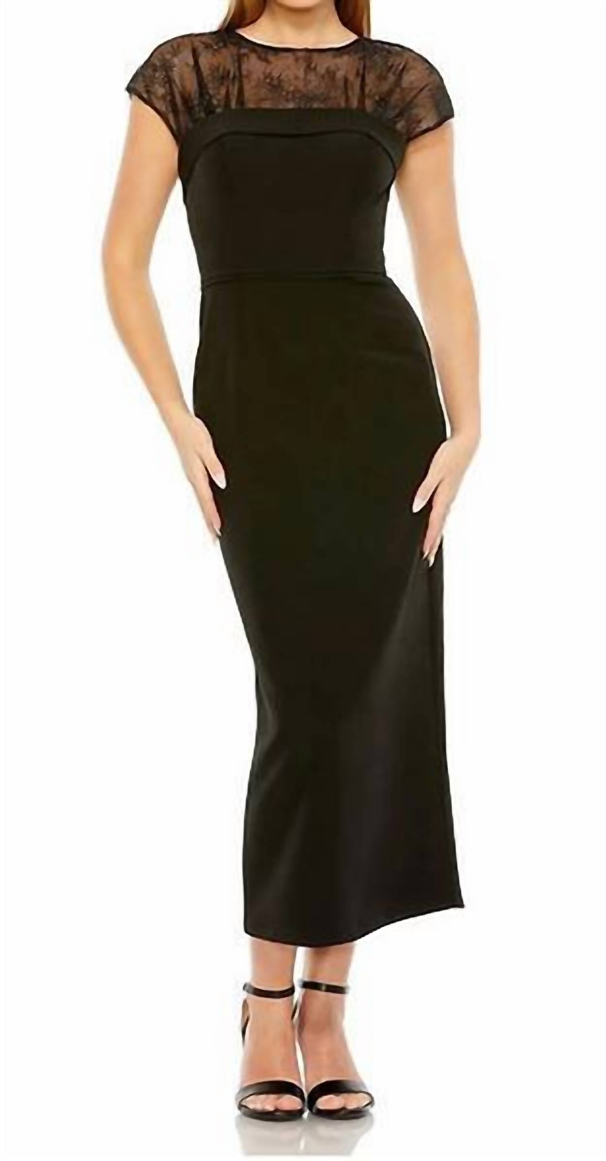 Mac Duggal - Sheer Lace Illusion Crepe Midi Dress