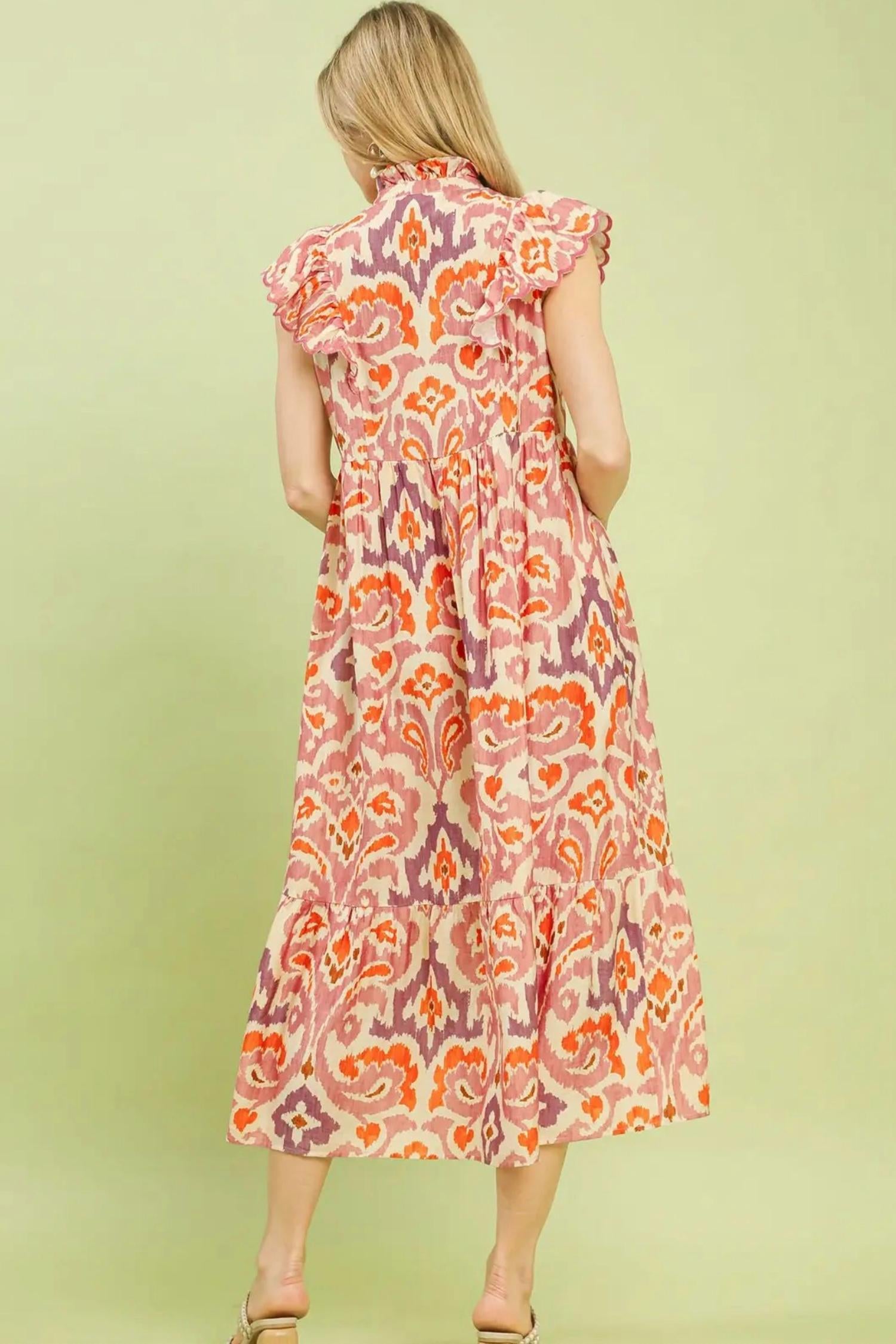 Umgee - Ruffle Sleeve Ikat Midi Dress