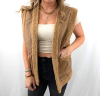 Olivaceous - Women's Sherpa And Faux Leather Vest