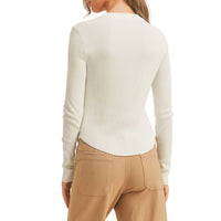 MIOU MUSE Ribbed Long Sleeve Basic Top in white - women's long sleeve top - detail view