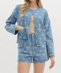 Entro - Bow Pattern Denim Jacket