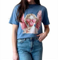 Kissed Apparel Cupid Baby Graphic Tee in blue - women's t-shirt